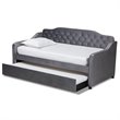 Baxton Studio Freda Twin Size Gray Velvet Button Tufted Daybed with Trundle