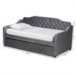 Baxton Studio Freda Twin Size Gray Velvet Button Tufted Daybed with Trundle