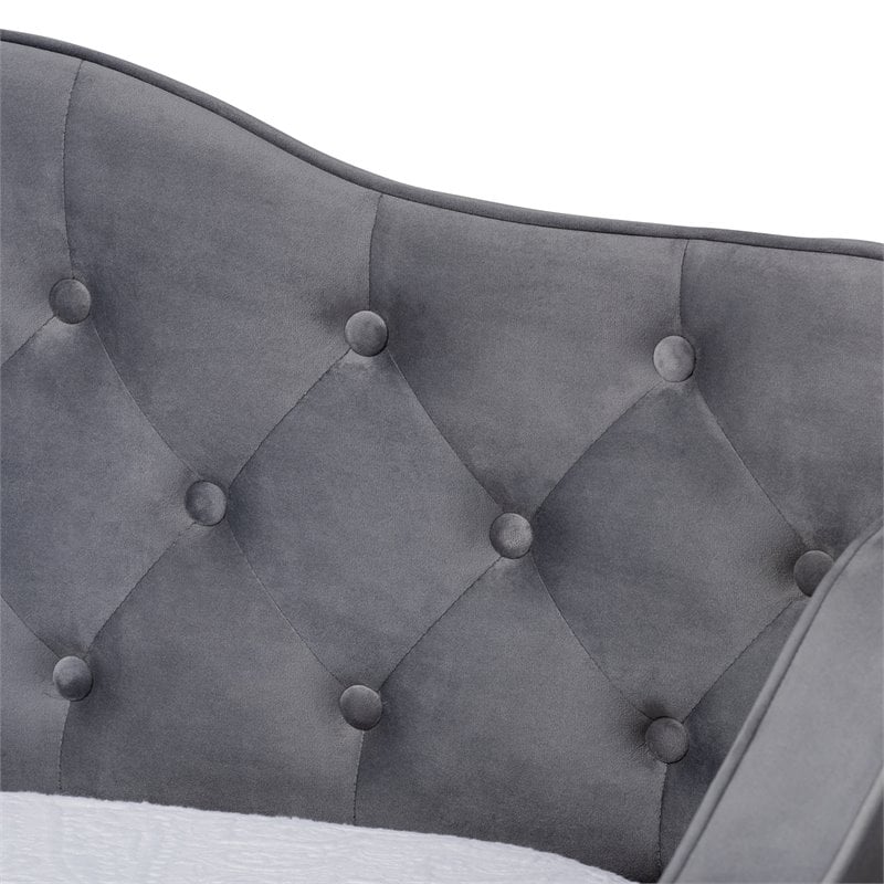 Baxton Studio Freda Twin Size Gray Velvet Button Tufted Daybed with Trundle
