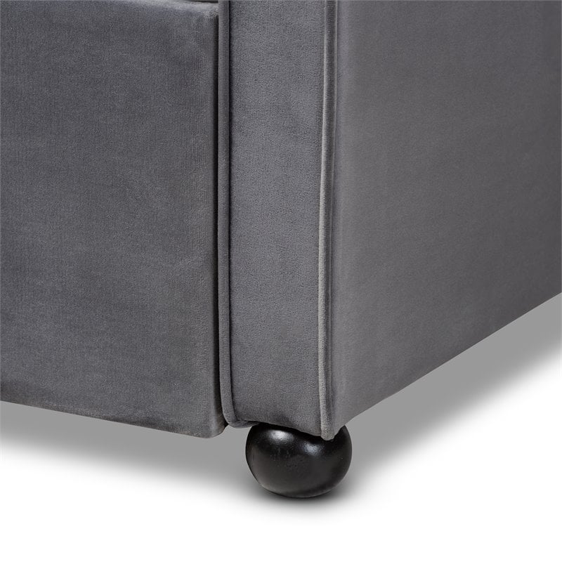 Baxton Studio Freda Twin Size Gray Velvet Button Tufted Daybed with Trundle