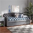 Baxton Studio Freda Twin Size Gray Velvet Button Tufted Daybed with Trundle