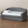 Baxton Studio Freda Twin Size Gray Velvet Button Tufted Daybed with Trundle