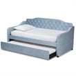 Baxton Studio Freda Twin Size Light Blue Velvet Tufted Daybed with Trundle