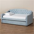 Baxton Studio Freda Twin Size Light Blue Velvet Tufted Daybed with Trundle
