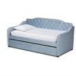 Baxton Studio Freda Twin Size Light Blue Velvet Tufted Daybed with Trundle