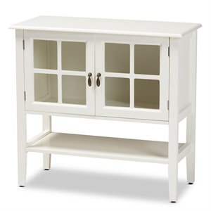 baxton studio chauncey white finished wood and glass 2-door kitchen cabinet