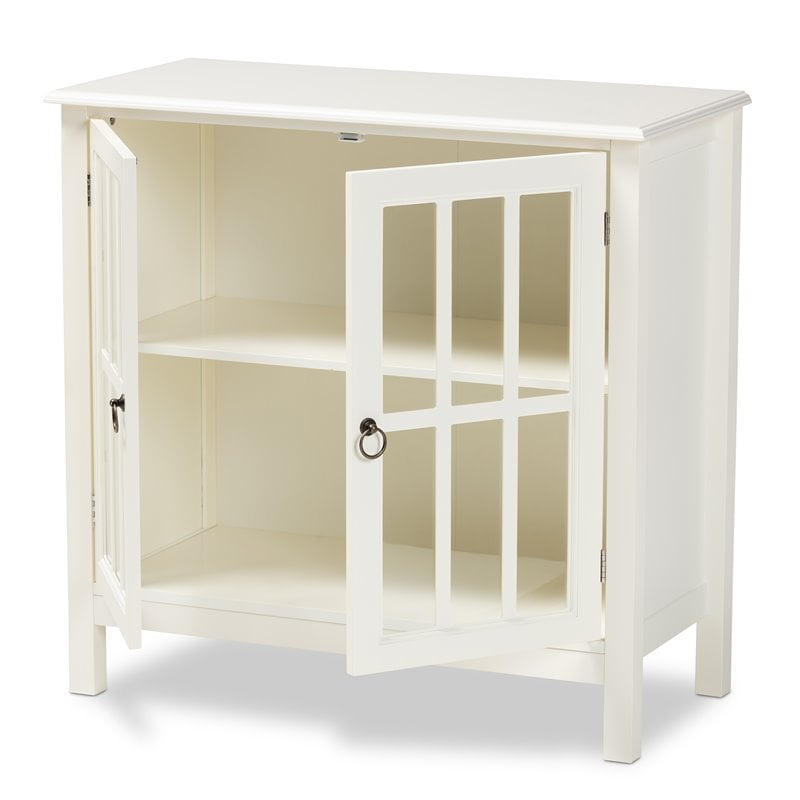Baxton Studio Kendall White Finished Wood and Glass Kitchen Cabinet