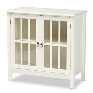 baxton studio kendall white finished wood and glass kitchen cabinet