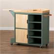 Baxton Studio Dorthy Two-tone Dark Green and Natural Wood Kitchen Cart