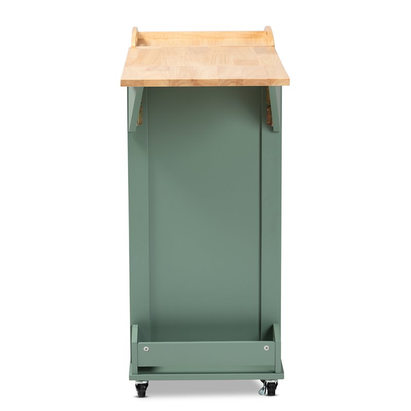 Baxton Studio Dorthy Two-tone Dark Green and Natural Wood Kitchen Cart