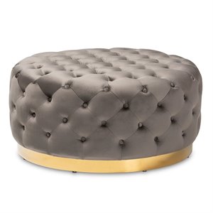 baxton studio sasha gray velvet upholstered gold finished cocktail ottoman