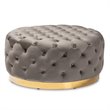 Baxton Studio Sasha Gray Velvet Upholstered Gold Finished Cocktail Ottoman