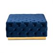 Baxton Studio Verene Royal Blue Velvet Gold Finished Square Cocktail Ottoman