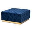 Baxton Studio Verene Royal Blue Velvet Gold Finished Square Cocktail Ottoman