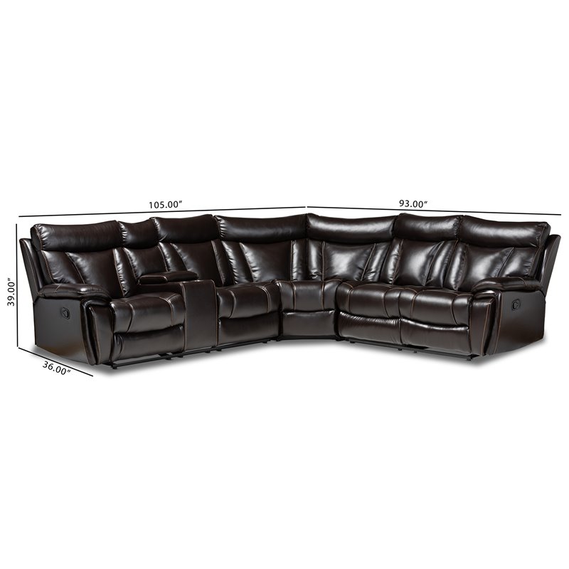 Baxton Studio Lewis Dark Brown Faux Leather 6 Piece Reclining Sectional Sofa