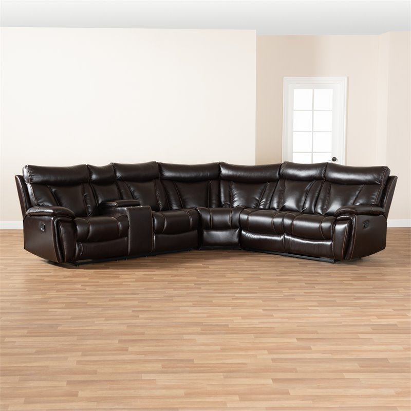 Baxton Studio Lewis Dark Brown Faux Leather 6 Piece Reclining Sectional Sofa