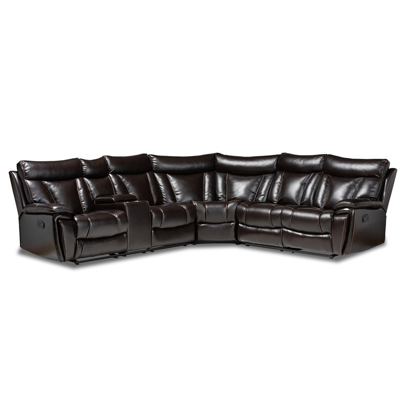 Baxton Studio Lewis Dark Brown Faux Leather 6 Piece Reclining