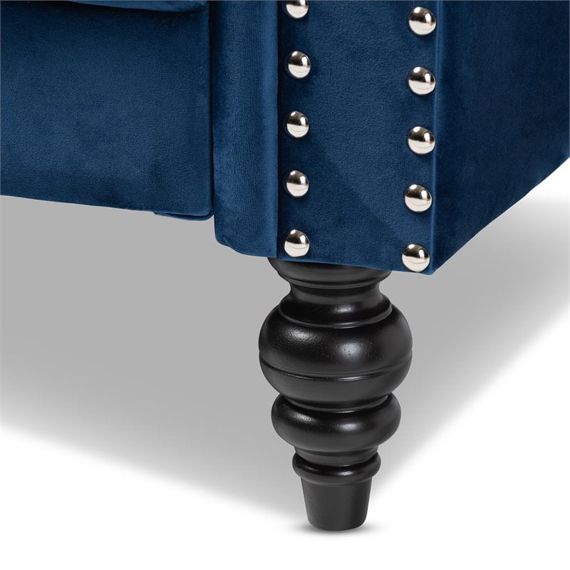 Baxton Studio Emma Navy Blue Velvet Upholstered Button Tufted Chesterfield Sofa