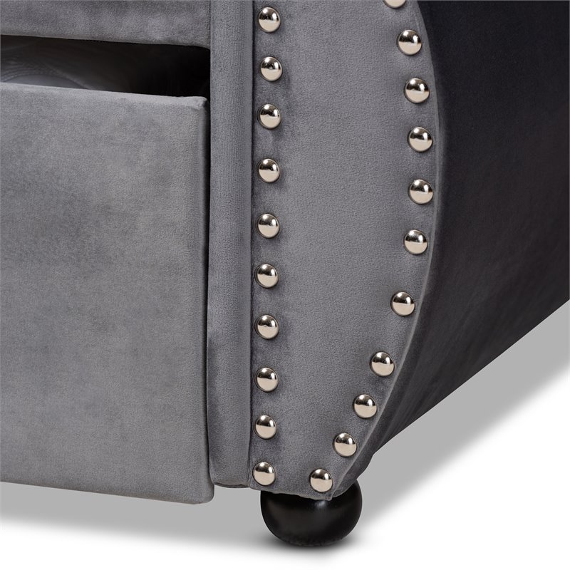 Baxton Studio Abbie Gray Velvet Crystal Tufted Full Wood Daybed with Trundle