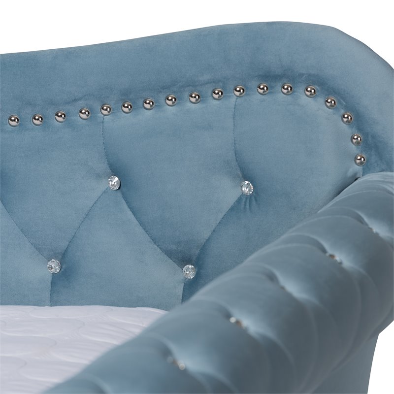 Baxton Studio Abbie Light Blue Velvet and Crystal Tufted Full Size Wood Daybed
