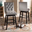 Baxton Studio Gregory Light Gray Velvet 2-Piece Wood Swivel Bar Stool Set