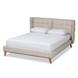 Baxton Studio Gretchen Queen Size Light Beige Upholstered Platform Wingback Bed