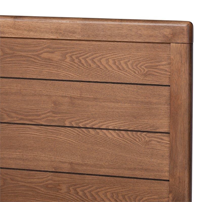 Baxton Studio Claudia Full Size Light Gray Upholstered Walnut Wood Platform Bed