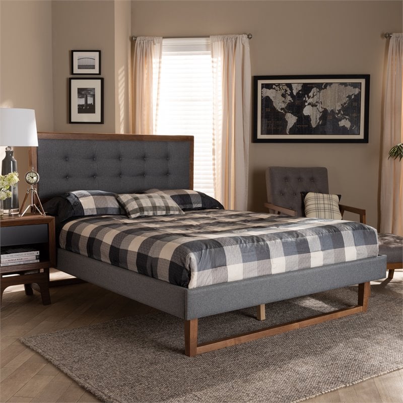 Baxton Studio Emele Queen Size Dark Gray Upholstered Wood Platform Bed