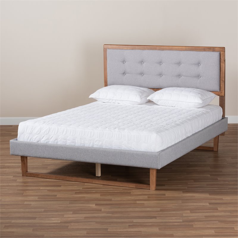 Baxton Studio Livinia Full Size Light Gray Upholstered Wood Platform Bed
