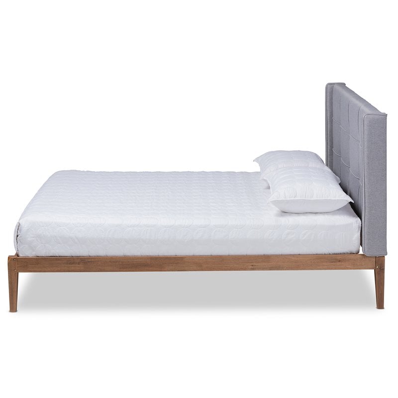 Baxton Studio Edmond Full Size Gray Upholstered Ash Walnut Finished Platform Bed