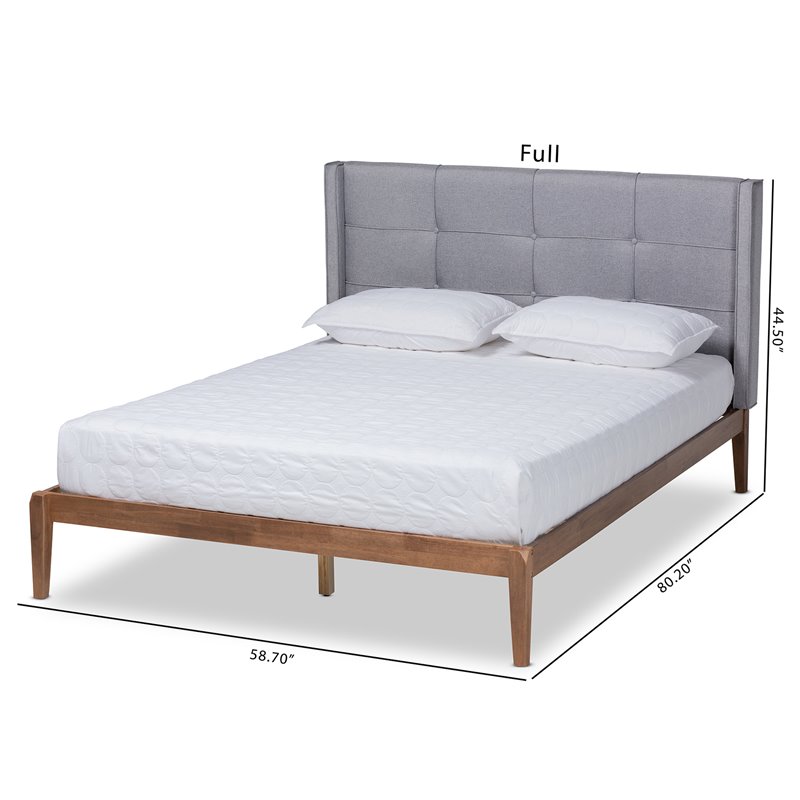 Baxton Studio Edmond Full Size Gray Upholstered Ash Walnut Finished Platform Bed