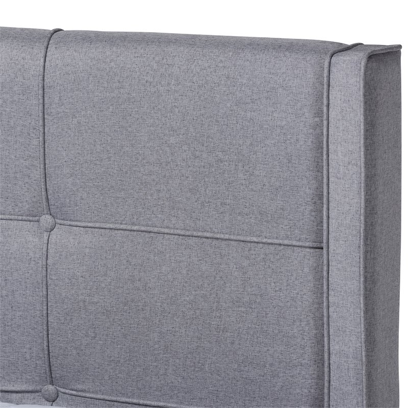 Baxton Studio Edmond King Size Gray Upholstered and Ash Walnut Wood Platform Bed