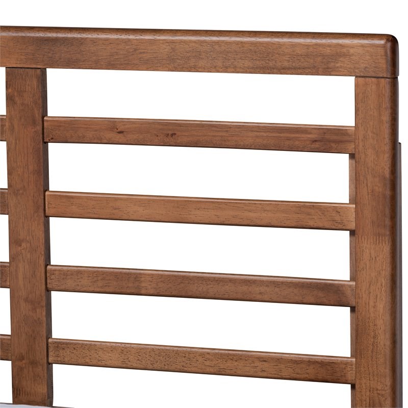 Baxton Studio Rina Queen Size Dark Gray Upholstered Ash Walnut Wood Platform Bed