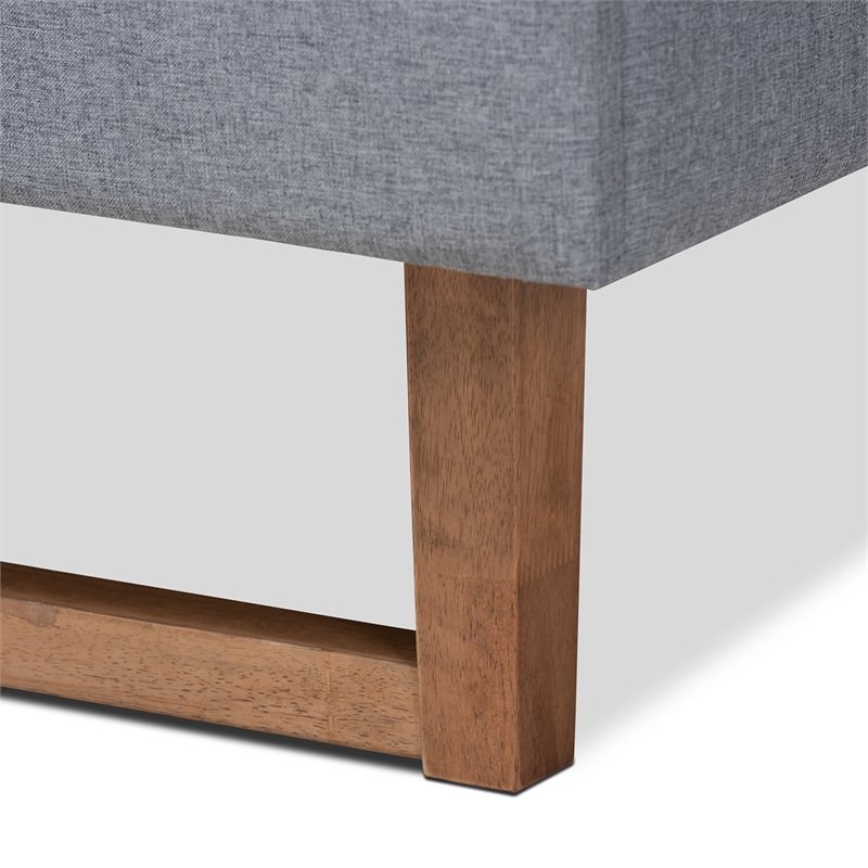 Baxton Studio Rina Queen Size Dark Gray Upholstered Ash Walnut Wood Platform Bed