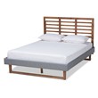 Baxton Studio Rina Queen Size Dark Gray Upholstered Ash Walnut Wood Platform Bed