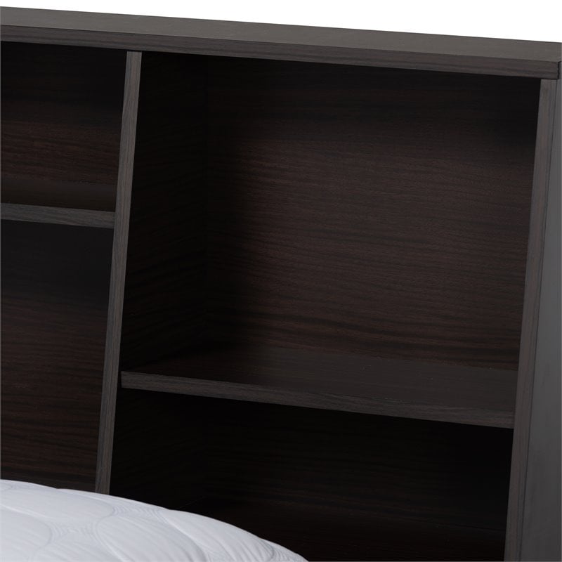 Baxton Studio Geoffrey Queen Size Dark Brown Finished Wood Platform Storage Bed