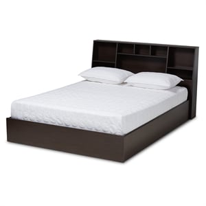 Baxton Studio Geoffrey Queen Size Dark Brown Finished Wood Platform Storage Bed