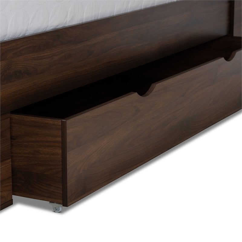 Baxton Studio Tristan Queen Size Walnut Wood 1-Drawer Wood Platform Storage Bed