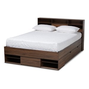 Baxton Studio Tristan Queen Size Walnut Wood 1-Drawer Wood Platform Storage Bed