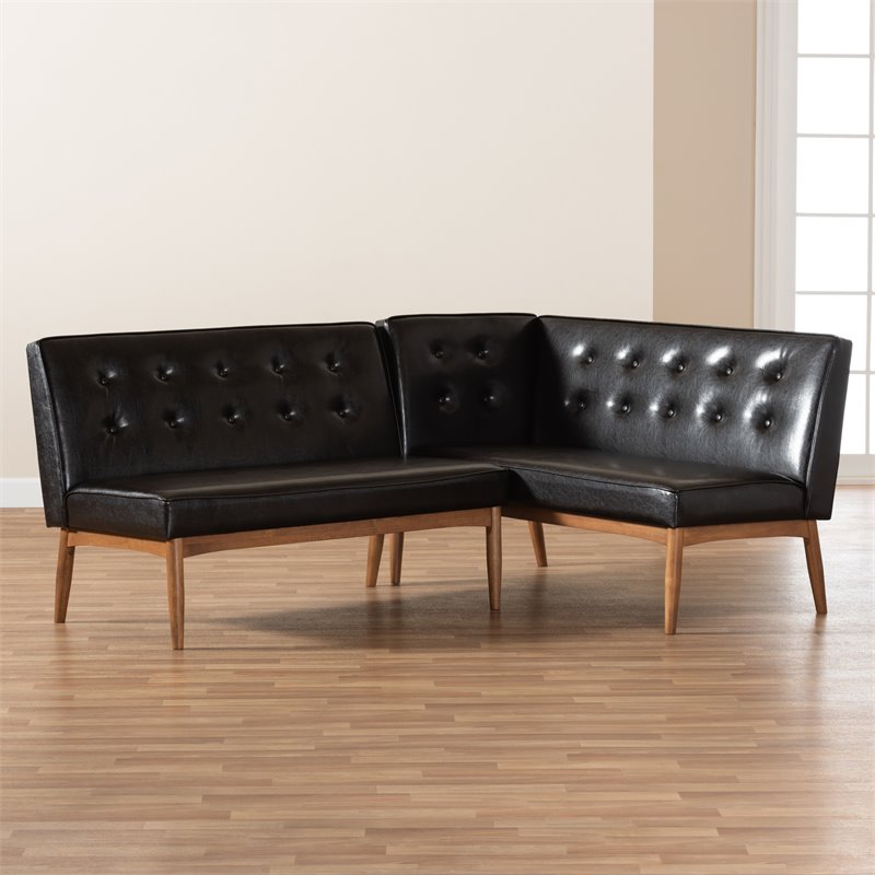 Baxton Studio Arvid Dark Brown Faux Leather 2-Piece Wood Dining Sofa Bench