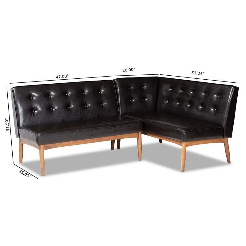 Baxton Studio Arvid Dark Brown Faux Leather 2-Piece Wood Dining Sofa Bench