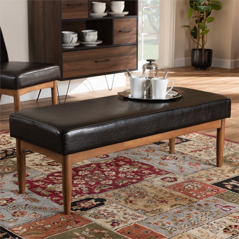 Baxton Studio Arvid Dark Brown Faux Leather Upholstered Wood Dining Bench