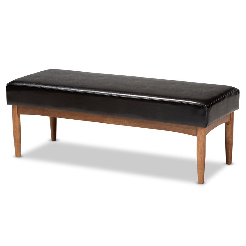 Baxton Studio Arvid Dark Brown Faux Leather Upholstered Wood Dining Bench
