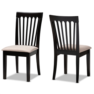 Baxton Studio Minette Sand Fabric 2-Piece Wood Dining Chair Set