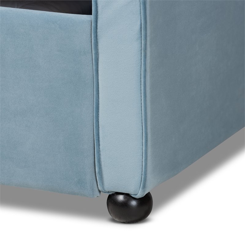 Baxton Studio Freda Light Blue Velvet Tufted Full Size Wood Daybed with Trundle