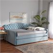 Baxton Studio Freda Light Blue Velvet Tufted Full Size Wood Daybed with Trundle