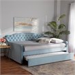 Baxton Studio Freda Light Blue Velvet Tufted Queen Size Wood Daybed with Trundle