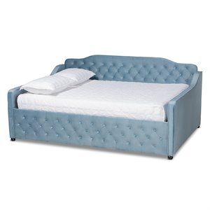 baxton studio freda light blue velvet and button tufted full size wood daybed