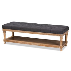 baxton studio linda charcoal linen upholstered and graywashed wood storage bench