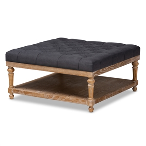 baxton studio kelly charcoal linen upholstered graywashed wood cocktail ottoman